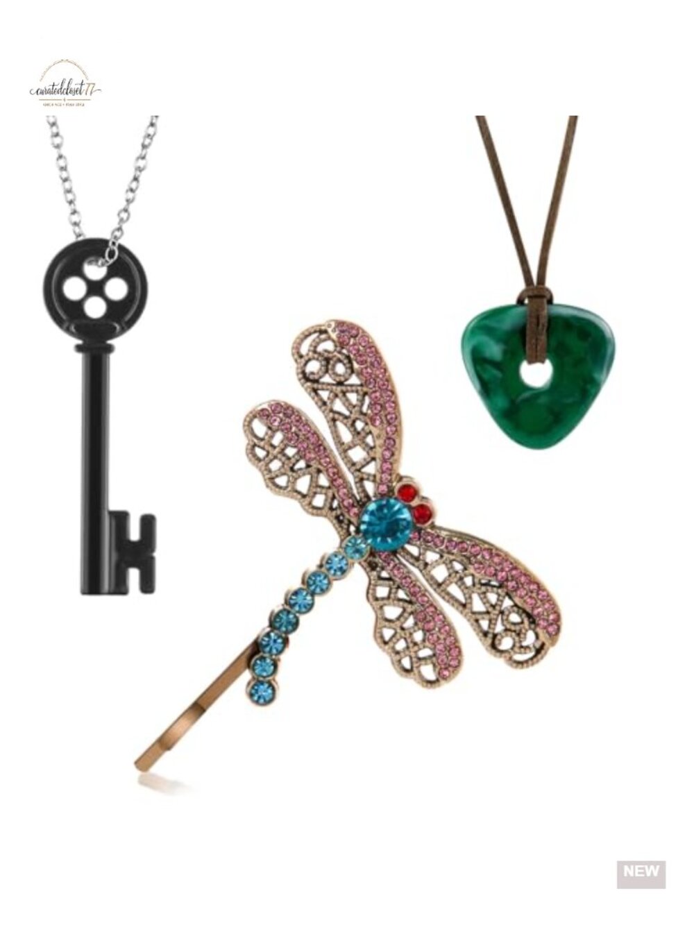 3PCS Caroline Inspired Jewelry Set Key Necklace Dragonfly Hair Clip